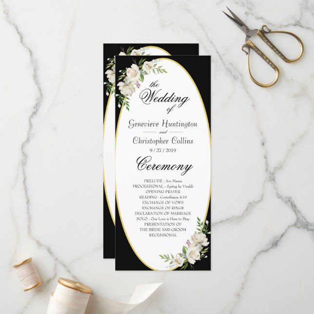 Elegant Boho Black Floral Wedding Ceremony Programme (Front/Back In Situ)