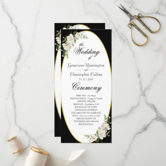 Elegant Boho Black Floral Wedding Ceremony Programme