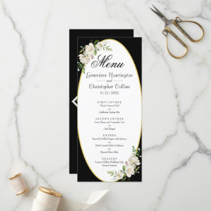 Elegant Boho Black Floral Wedding Menu
