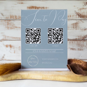 Elegant boho blue 2 QR code business scan to pay Poster