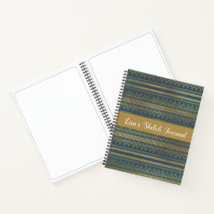 Elegant Boho Blue and Gold Stripe Sketch Notebook