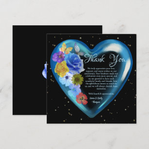 Elegant Boho Blue Floral Heart Wedding Anniversary Thank You Card