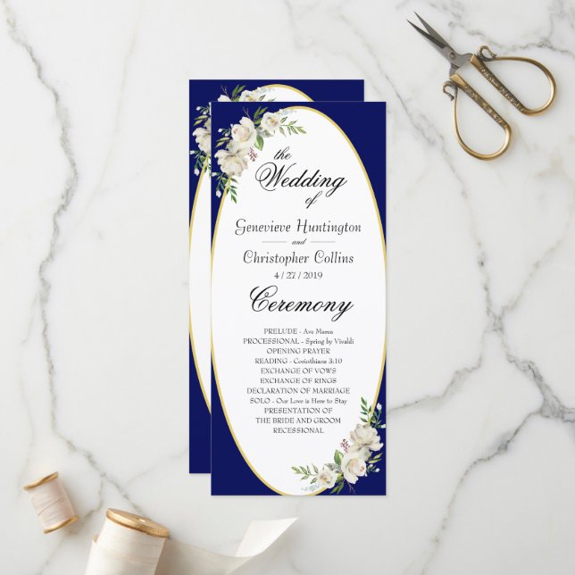 Elegant Boho Blue Floral Wedding Ceremony Program Programme (Front/Back In Situ)