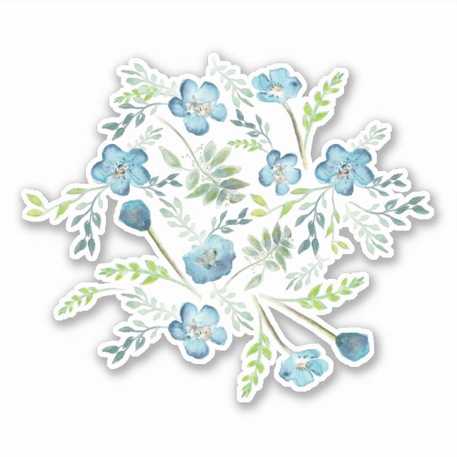 Elegant Boho Blue Green Watercolor Flowers (Front)