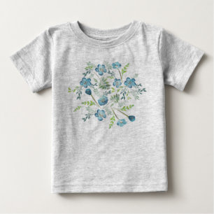 Elegant Boho Blue Green Watercolor Flowers Baby T-Shirt