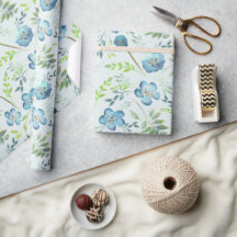 Elegant Boho Blue Green Watercolor Flowers