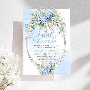 Elegant Boho Blue Hydrangeas Sweet Sixteen Invite