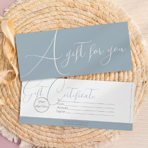 Elegant boho blue logo feminine gift certificate invitation