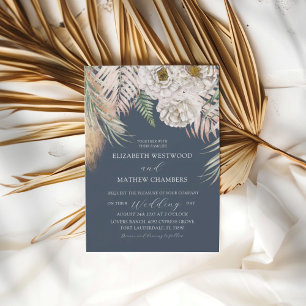 Elegant Boho Blue Pampas Grass Wedding Invitation