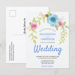 Elegant Boho Blue Rose Floral Arch Wedding Invite