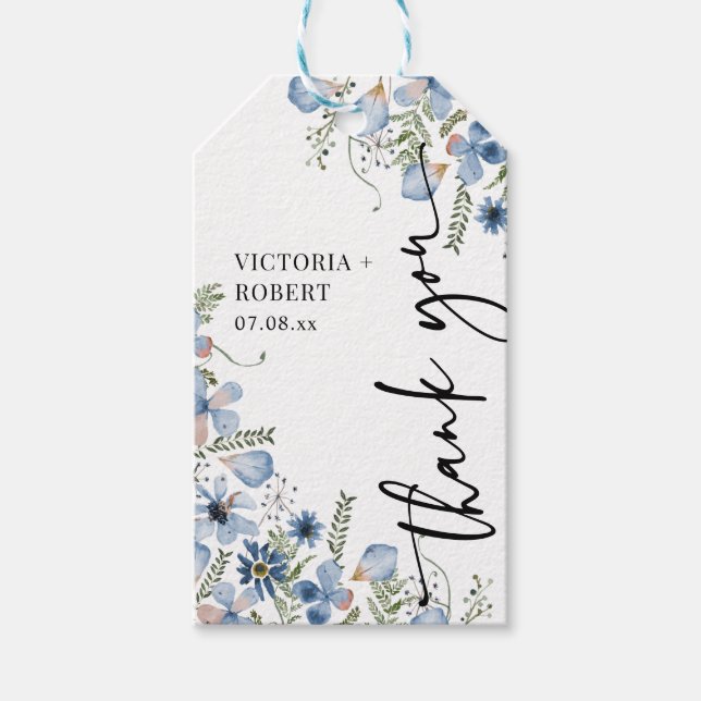 Elegant Boho Blue Thank You Favour Tag (Front)