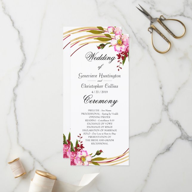 Elegant Boho Blush Floral Wedding Ceremony Program Programme (Front/Back In Situ)