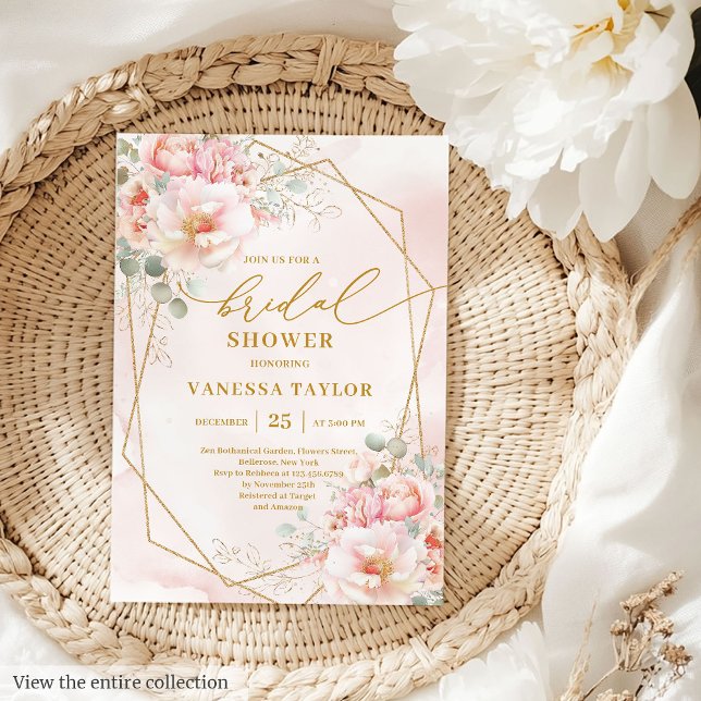 Elegant Boho Blush Gold Frame Bridal Shower Invite (Elegant Boho Blush Gold Frame Bridal Shower Invitation)