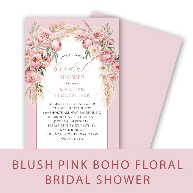 Elegant Boho Blush Peonies, Pampas Grass Bridal Invitation (Creator Uploaded)