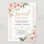 Elegant boho blush pink floral gold sweet sixteen invitation<br><div class="desc">Elegant boho blush pink floral gold sweet sixteen invitation,  Contact me for matching items or for customisation,  Blush Roses ©</div>