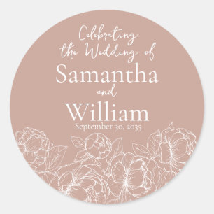 Elegant Boho Blush Pink Modern Floral Wedding Classic Round Sticker