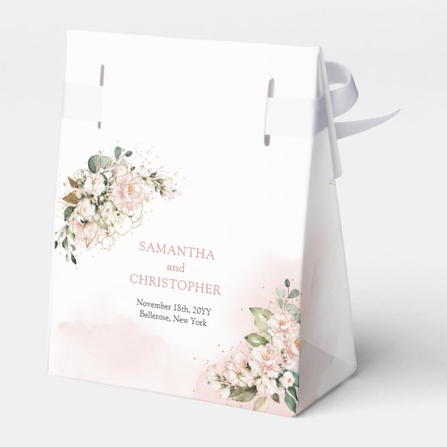 Elegant boho blush pink roses greenery gold  favour box (Back Side)