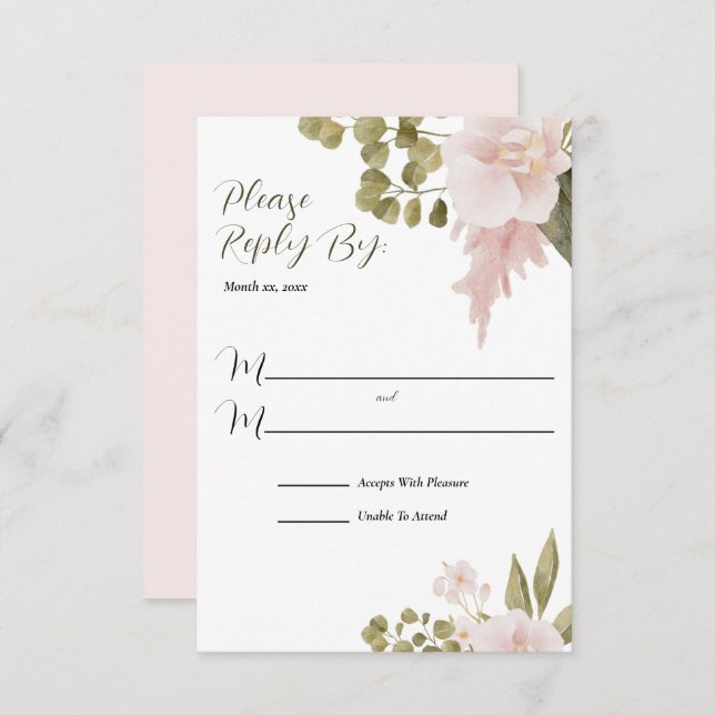 Elegant BOHO Blush Pink Wedding Reply RSVP Card (Front/Back)