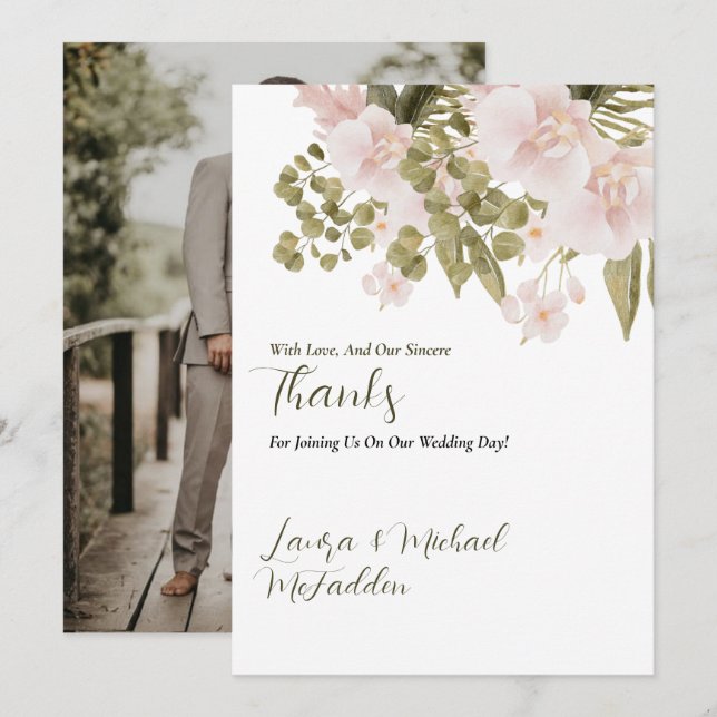 Elegant BOHO Blush Pink Wedding  Thank You Card (Front/Back)