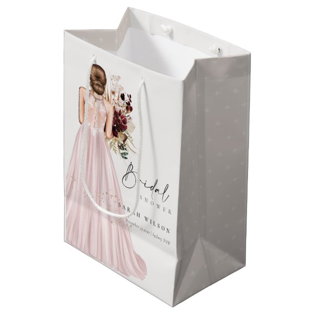 Elegant Boho Blush Wedding Gown Bridal Shower Medium Gift Bag (Front Angled)