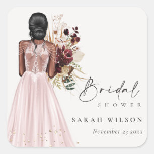Elegant Boho Blush Wedding Gown Bridal Shower Square Sticker