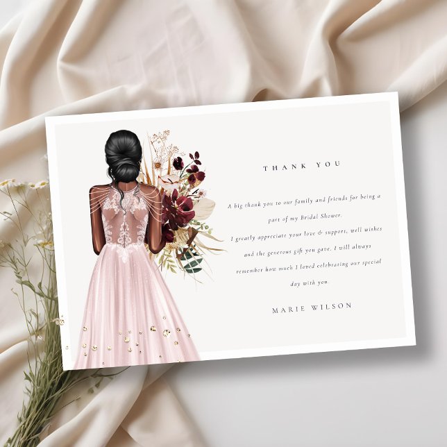 Elegant Boho Blush Wedding Gown Bridal Shower Thank You Card (Creator Uploaded)