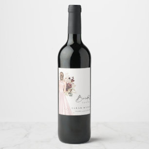 Elegant Boho Blush Wedding Gown Bridal Shower Wine Label
