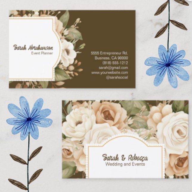 Elegant Boho Bohemian Gold Champagne Brown Floral Business Card (Creator Uploaded)