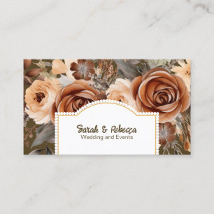 Elegant Boho Bohemian Gold Champagne Brown Floral Business Card