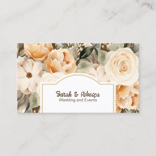 Elegant Boho Bohemian Gold Champagne Brown Floral Business Card (Front)