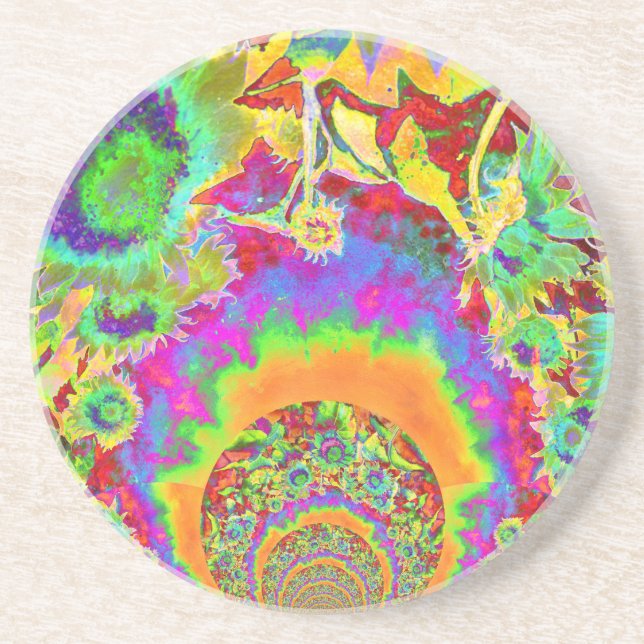 Elegant boho bohemian retro sunflowers  coaster (Front)