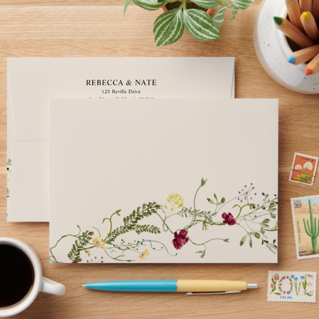 Elegant Boho Boho Wildflowers 5x7 Card Envelope (Desk)