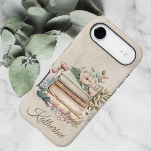 Elegant Boho Book Stack Floral  Name