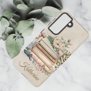Elegant Boho Book Stack Floral Name Samsung Galaxy Case