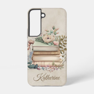 Elegant Boho Book Stack Floral Name Samsung Galaxy Case