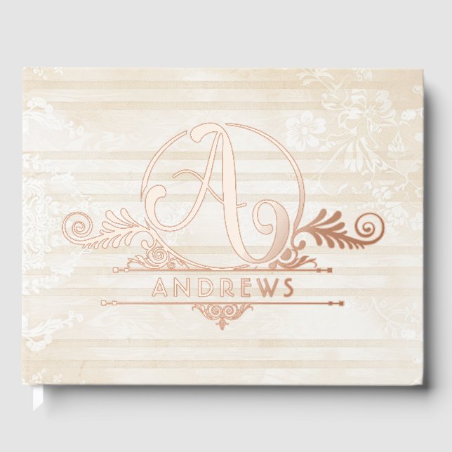 Elegant Boho Botanical Custom Monogram Wedding Guest Book (Front)