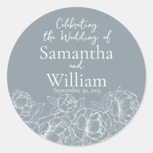 Elegant Boho Botanical Dusty Blue Floral Wedding Classic Round Sticker
