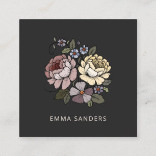 Elegant Boho Botanical Florals Black Calling Card