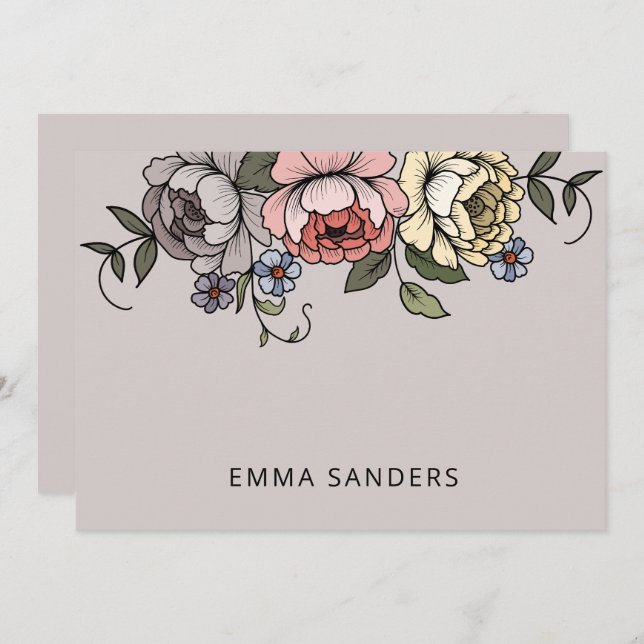 Elegant Boho Botanical Florals Grey Personalised Card (Front/Back)