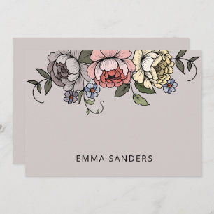 Elegant Boho Botanical Florals Grey Personalised Card