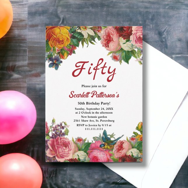 Elegant Boho Botanical Garden Floral 50th Birthday Invitation (Creator Uploaded)