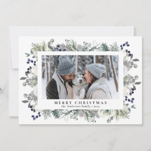 Elegant Boho Botanical Greenery Photo Christmas Holiday Card