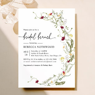 Elegant Boho Botanical Wildflower Bridal Brunch Invitation