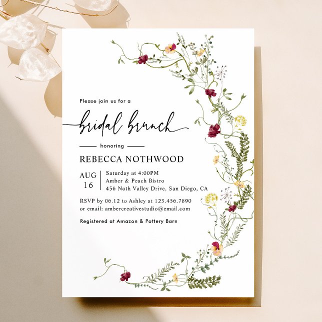 Elegant Boho Botanical Wildflower Bridal Brunch Invitation (Creator Uploaded)