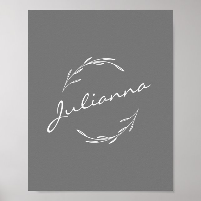 Elegant Boho Botanical Wreath in Gray Personalized Poster (Front)