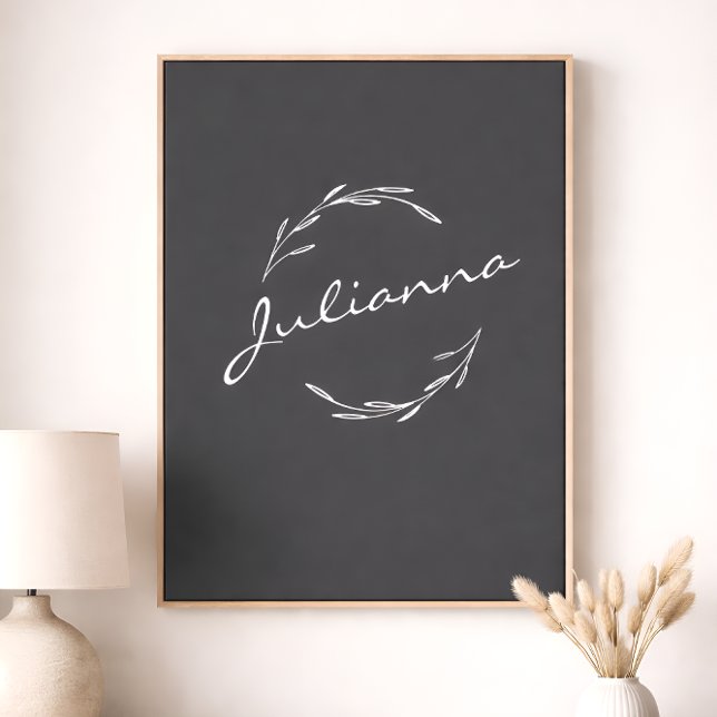 Elegant Boho Botanical Wreath in Gray Personalized Poster (Creator Uploaded)