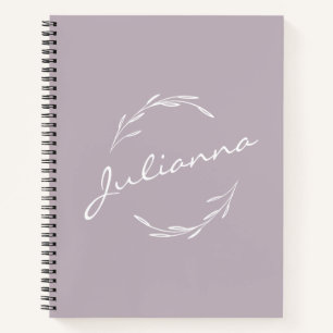 Elegant Boho Botanical Wreath Lilac Personalised Notebook
