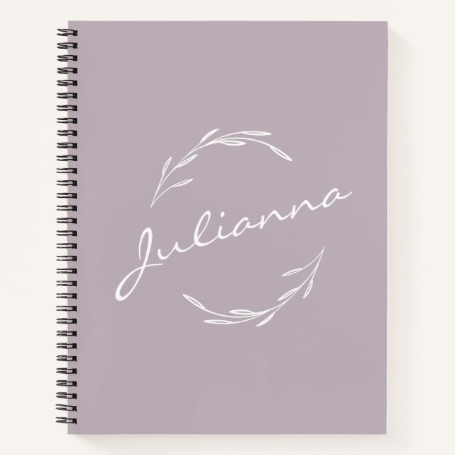 Elegant Boho Botanical Wreath Lilac Personalised Notebook (Front)