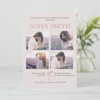 Elegant Boho Bow Graduation Party Invitation
