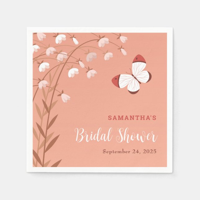 Elegant Boho Bridal Shower Wildflowers Butterfly Napkin (Front)